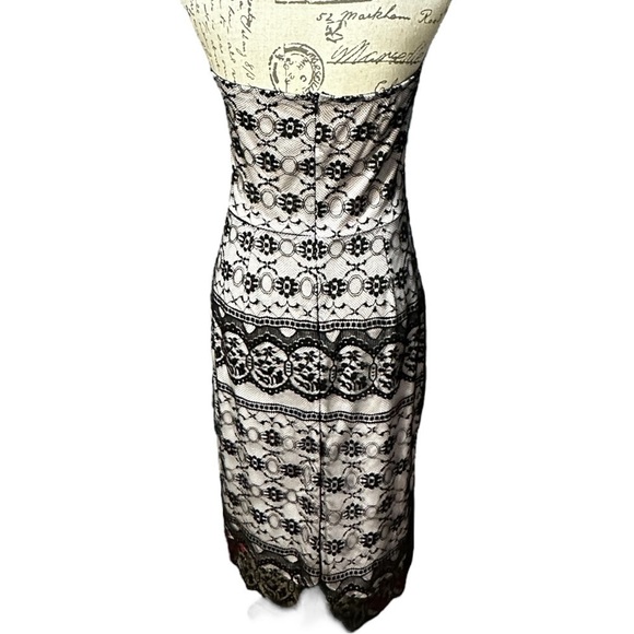studio Y Pink With Black Lace Overlay Strapless Dress Size 11 - Picture 3 of 4